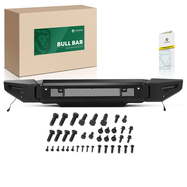 Textured Black Carbon Steel Bull Bar Front Bumper Grille Guard with Light Bracket for 2021-2023 Ford F-150