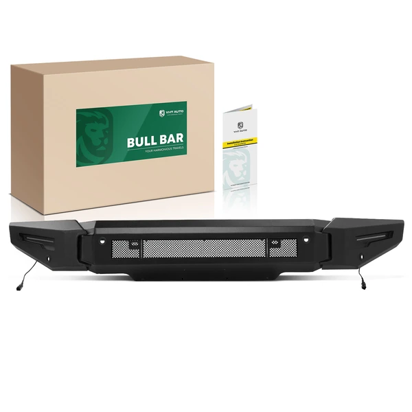 Textured Black Carbon Steel Bull Bar Front Bumper Grille Guard with Light Bracket for 2021-2023 Ford F-150