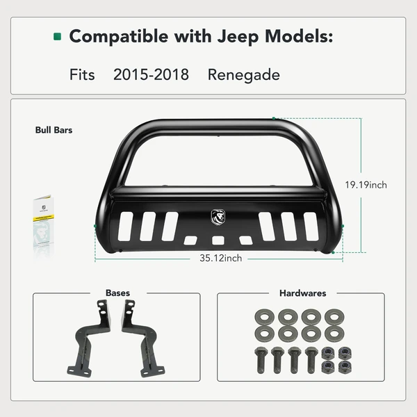2.5 Inch Black Carbon Steel Bull Bar Front Bumper Grille Guard for 2015-2018 Jeep Renegade