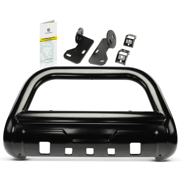 3.5 Inch Black Carbon Steel Bull Bar Front Bumper Grille Guard with Formed Skid Plate for 2020-2024 Jeep Gladiator