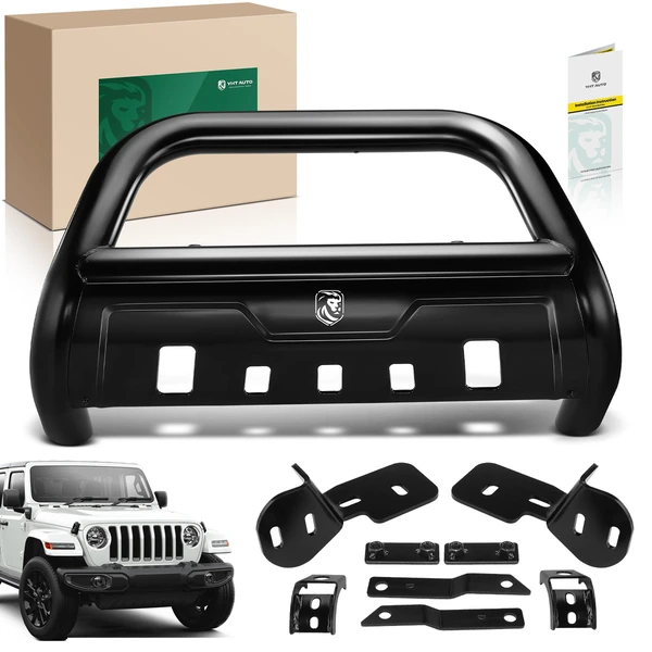 3.5 Inch Black Carbon Steel Oval Bull Bar Front Bumper Grille Guard for 2010-2017 Jeep Wrangler