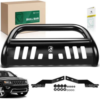 3 Inch Black Carbon Steel Bull Bar Front Bumper Grille Guard with Skid Plate