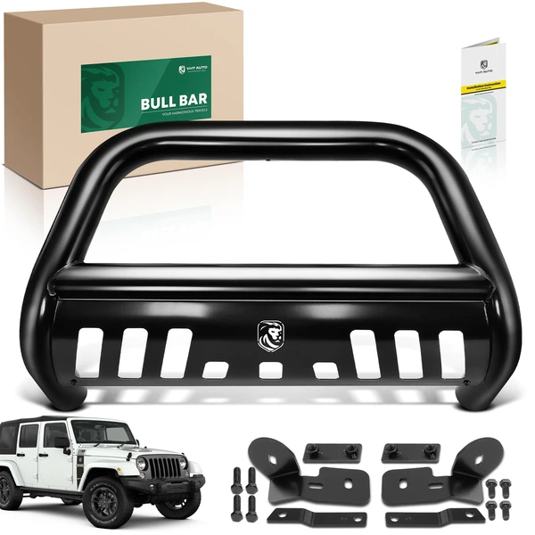 3 Inch Black Carbon Steel Bull Bar Front Bumper Grille Guard for 2010-2018 Jeep Wrangler