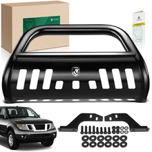 3 Inch Black Carbon Steel Bull Bar Front Bumper Grille Guard with Skid Plate for 2022-2024 Nissan Frontier