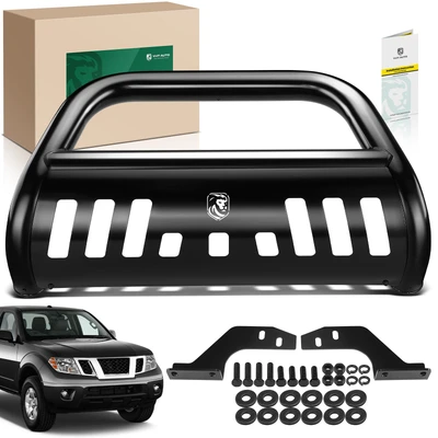 3 Inch Black Carbon Steel Bull Bar Front Bumper Grille Guard with Skid Plate
