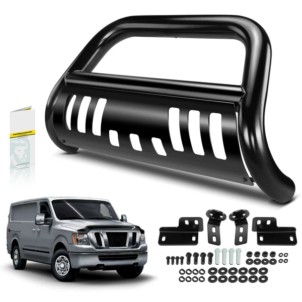 3 Inch Black Carbon Steel Bull Bar Front Bumper Grille Guard with Skid Plate for 2016-2022 Nissan TITAN XD