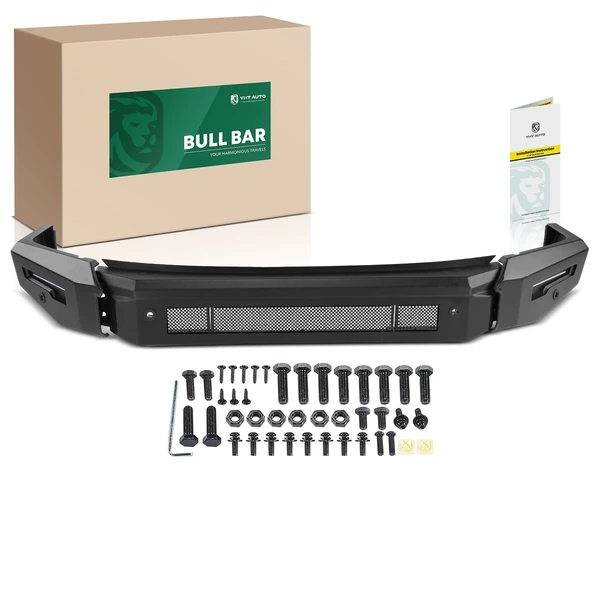 Textured Black Carbon Steel Bull Bar Front Bumper Grille Guard with Sensor Holes for 2016-2024 Nissan TITAN XD