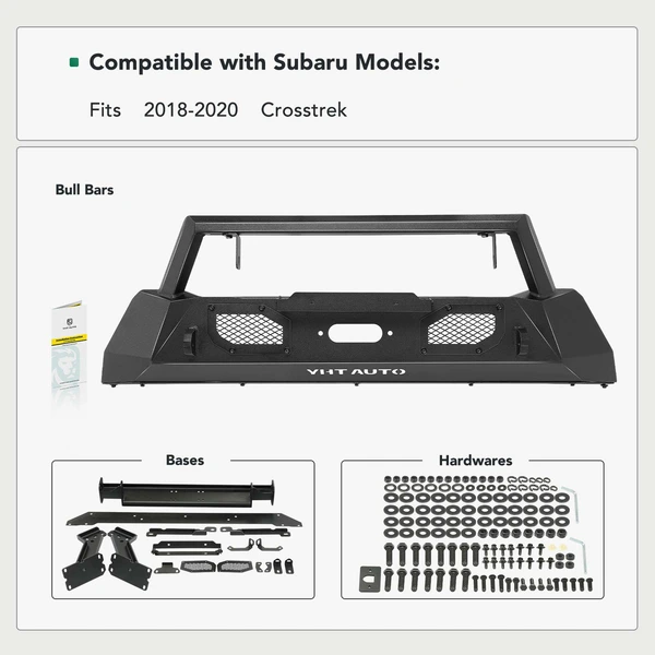 Black CS-1 HD Carbon Steel Winch Front Bumper Grille Guard for 2018-2020 Subaru Crosstrek