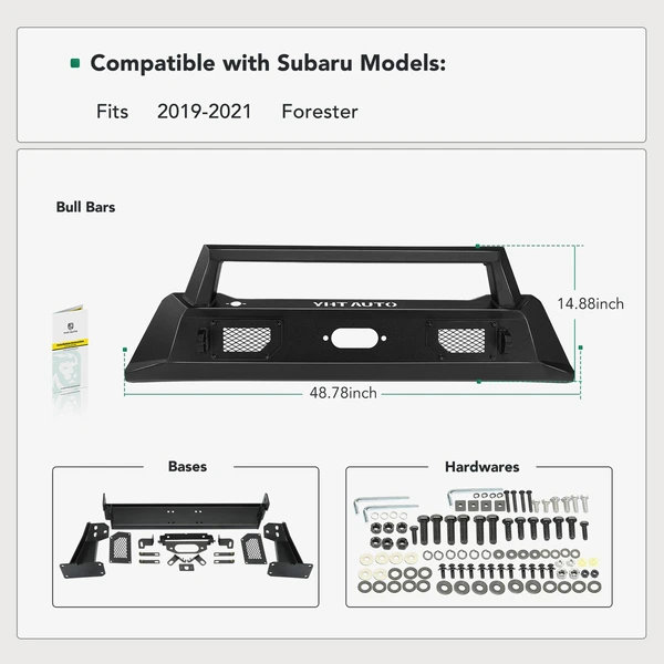 Textured Black Carbon Steel Bull Bar Front Bumper Grille Guard with Winch Frame for Subaru Forester