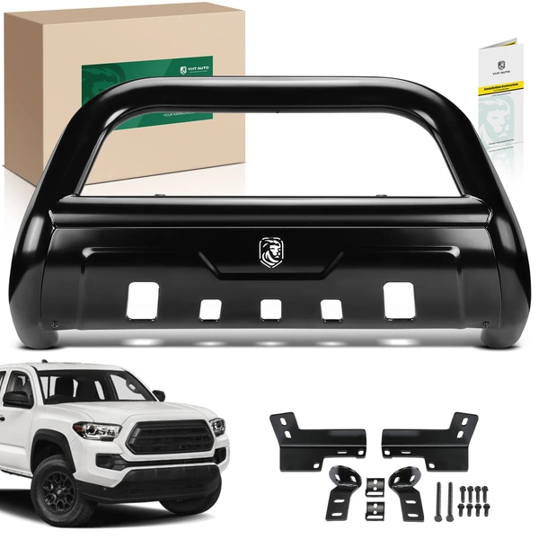 3.5 Inch Black Carbon Steel Bull Bar Front Bumper Grille Guard with Skid Plate for 2016-2023 Toyota Tacoma