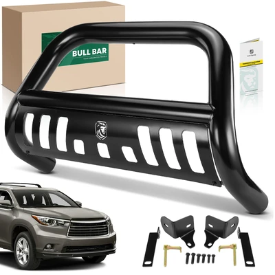 3 Inch Black Carbon Steel Bull Bar Front Bumper Grille Guard with Skid Plate