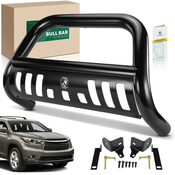 3 Inch Black Carbon Steel Bull Bar Front Bumper Grille Guard with Skid Plate for 2014-2016 Toyota Highlander