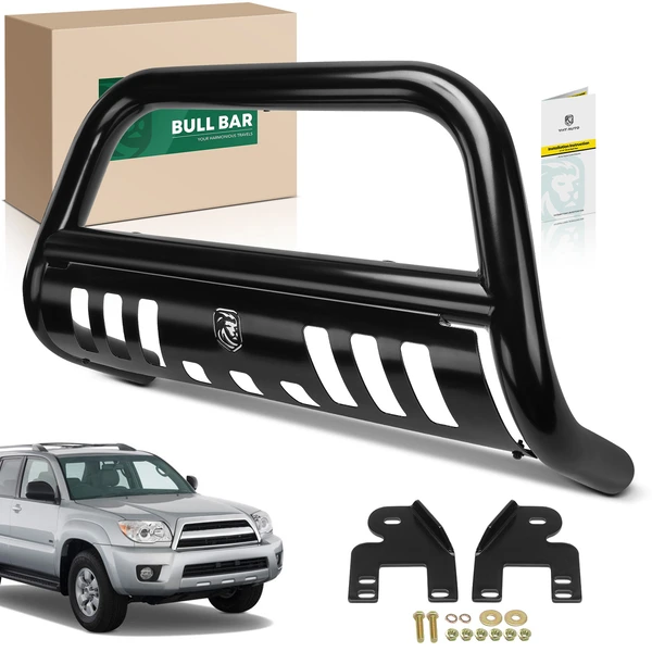 2.5 Inch Black Carbon Steel Bull Bar Front Bumper Grille Guard with Skid Plate for 2003-2009 Toyota 4Runner