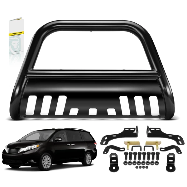 2.5 Inch Black Carbon Steel Bull Bar Front Bumper Grille Guard with Skid Plate for 2011-2013 Toyota Sienna