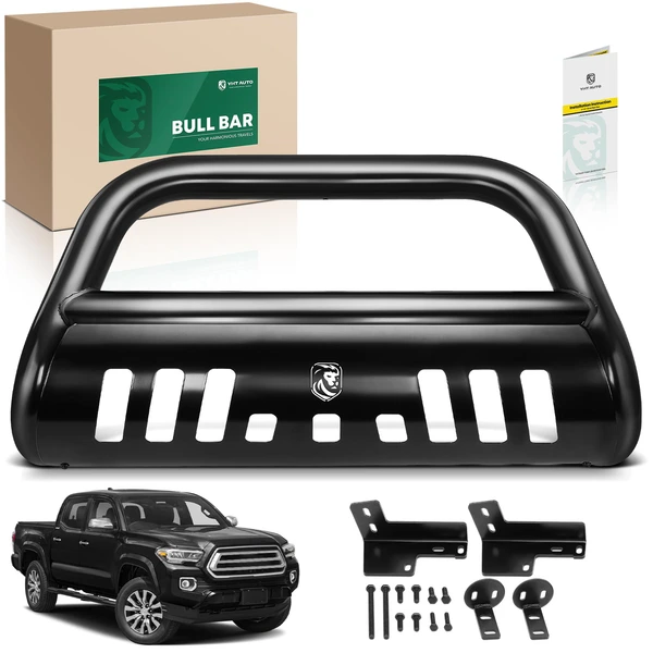 3 Inch Black Carbon Steel Bull Bar Front Bumper Grille Guard with Skid Plate for 2016-2023 Toyota Tacoma