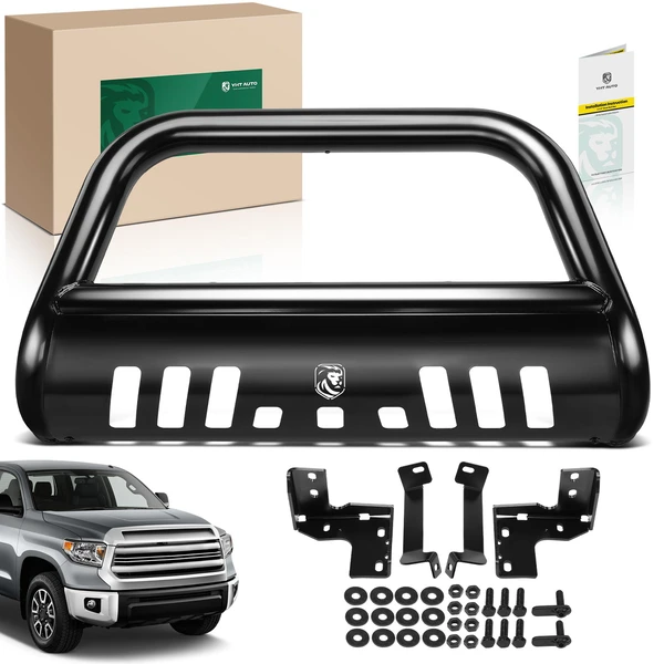 3 Inch Black Carbon Steel Bull Bar Front Bumper Grille Guard with Skid Plate for 2022-2024 Toyota Tundra