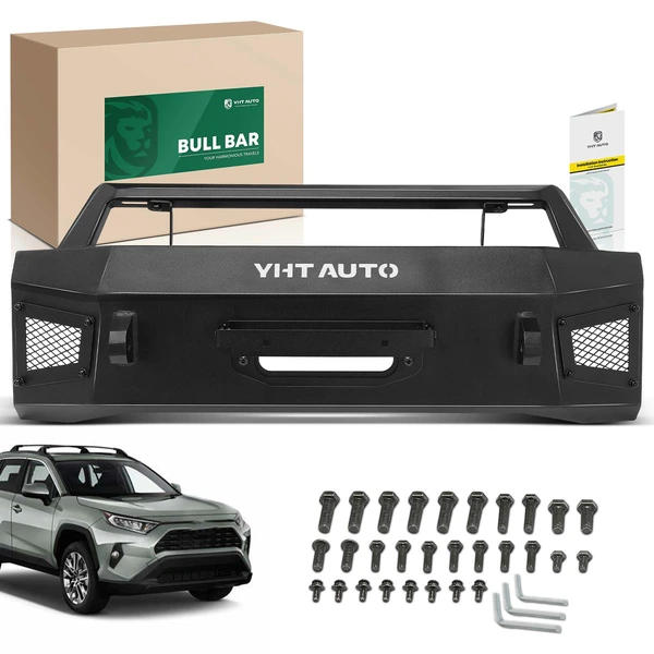 Fine Textured Black Carbon Steel Winch Front Bumper Grille Guard with Winch Frame for 2014-2024 Toyota 4Runner