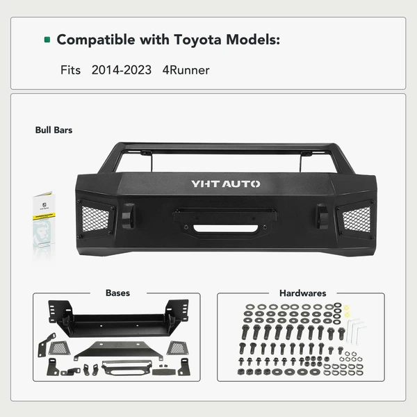 Fine Textured Black Carbon Steel Winch Front Bumper Grille Guard with Winch Frame for 2014-2024 Toyota 4Runner