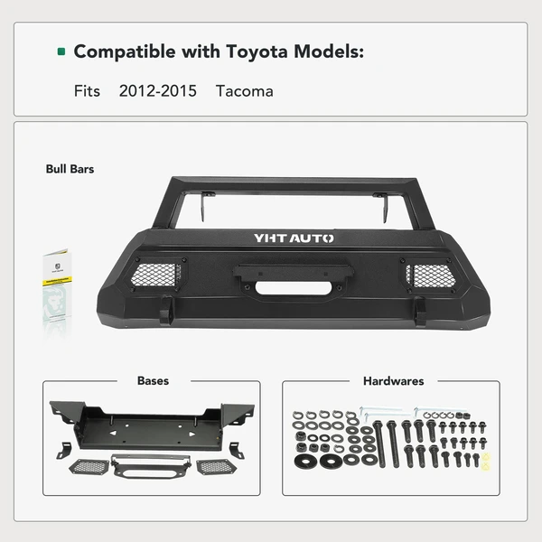Textured Black Carbon Steel Winch Front Bumper Grille Guard with Winch Frame for Toyota Tacoma 2012-2015