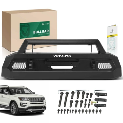 Black CS-1 HD Carbon Steel Winch Front Bumper Grille Guard with Bracket
