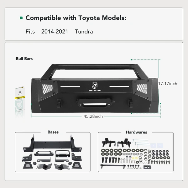 Textured Black Carbon Steel Bull Bar Front Bumper Grille Guard with winch Frame for 2014-2021 Toyota Tundra