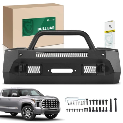 Textured Black Carbon Steel Bull Bar Front Bumper Grille Guard with Winch Frame