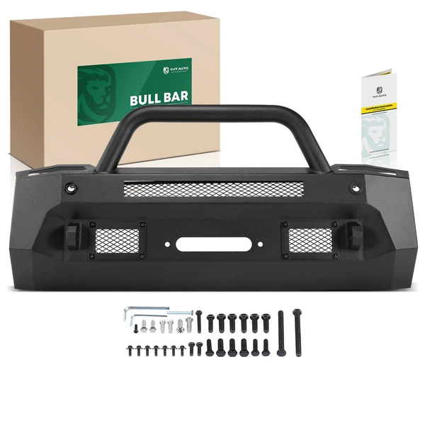 Textured Black Carbon Steel Bull Bar Front Bumper Grille Guard with Winch Frame for 2022-2023 Toyota Tundra