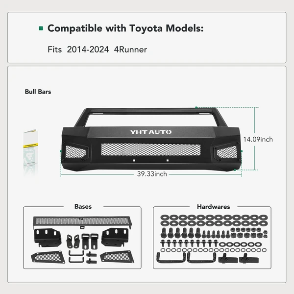 Textured Black Carbon Steel Front Bumper Grille Guard for 2014-2024 Toyota 4Runner
