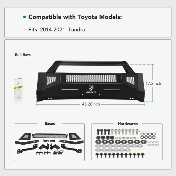 Texture Black Carbon Steel Bull Bar Front Bumper Grille Guard for 2014-2021 Toyota Tundra