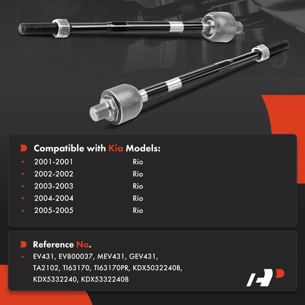 2 Pcs Front Inner Tie Rod End for Kia Rio 2001-2005 L4 1.5L 1.6L