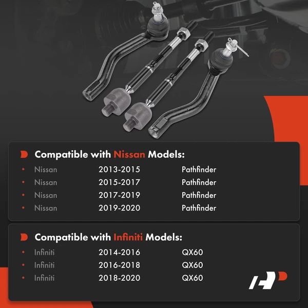 4 Pcs Front Inner & Outer Tie Rod Ends for Infiniti QX60 14-20 Nissan Pathfinder