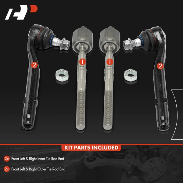 4 Pcs Front Inner & Outer Tie Rod End Kit for Land Rover Range Rover 2003-2012