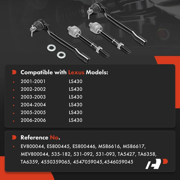 4 Pcs Front Inner & Outer Steering Tie Rod End for Lexus LS430 2001-2006 4.3L