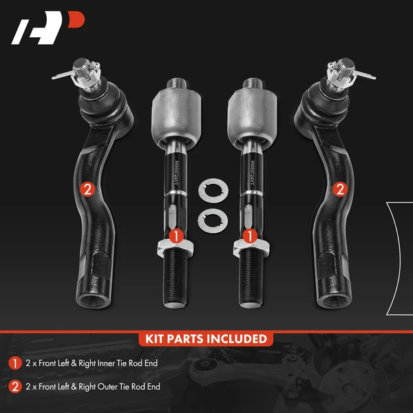 4 Pcs Front Inner & Outer Tie Rod End for Toyota Land Cruiser