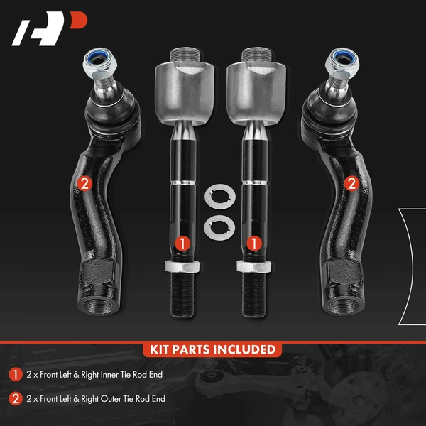 4 Pcs Front Inner & Outer Tie Rod End Kit for Toyota Land Cruiser 2008-2011 2013-2021