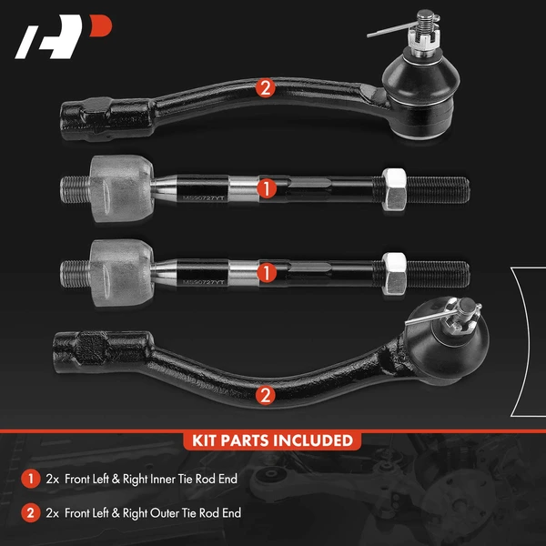 4 Pcs Front Inner & Outer Tie Rod End for Hyundai Accent Kia Rio 2012-2017