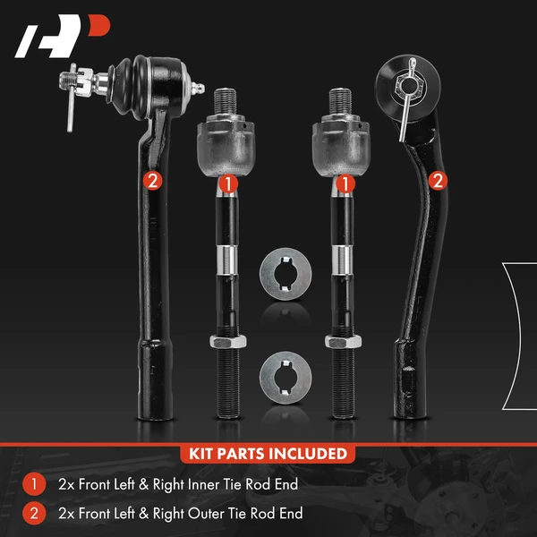 4 Pcs Front Inner & Outer Steering Tie Rod Ends for Hyundai Entourage Kia Sedona