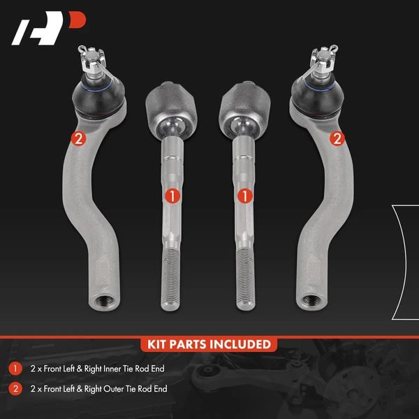 4 Pcs Front Inner & Outer Tie Rod End for Acura MDX 2007-2013