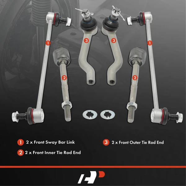 A Set of 6 Tie Rod End and Sway Bar Link Kit Front Side A-Premium APCA6599