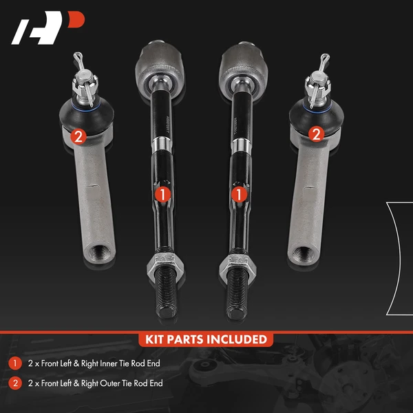 4 Pcs Front Inner & Outer Tie Rod End for Acura RDX 2007-2012