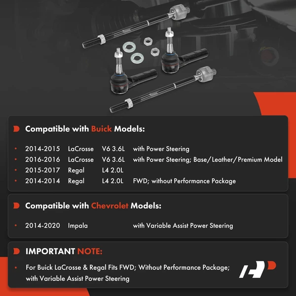 4 Pcs Front Inner & Outer Tie Rod Ends for Buick Regal LaCrosse Chevy Impala 14-20