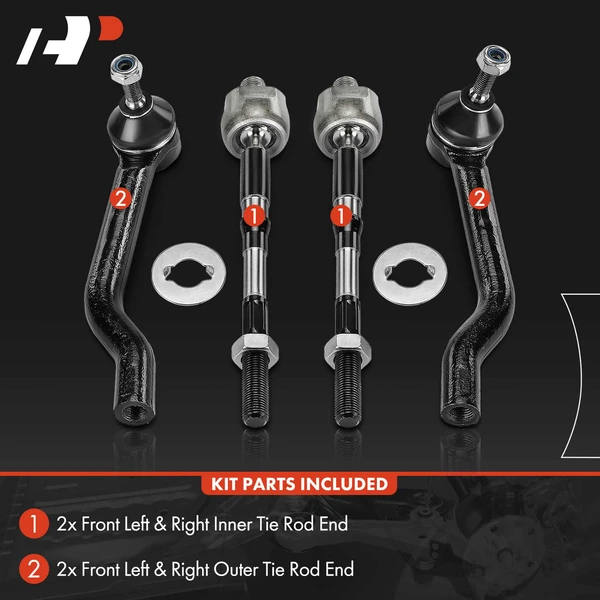 4 Pcs Front Inner & Outer Steering Tie Rod Ends for Nissan Rogue Rogue Sport