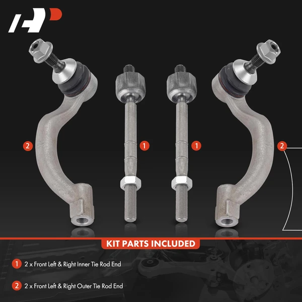 4 Pcs Front Outer & Inner Tie Rod End for Jaguar XF 2009-2015 XFR 2010-2015