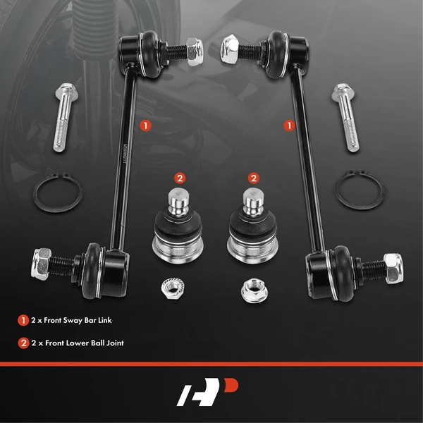 A Set of 4 Ball Joint and Sway Bar Link Kit Front Side A-Premium APCA6625