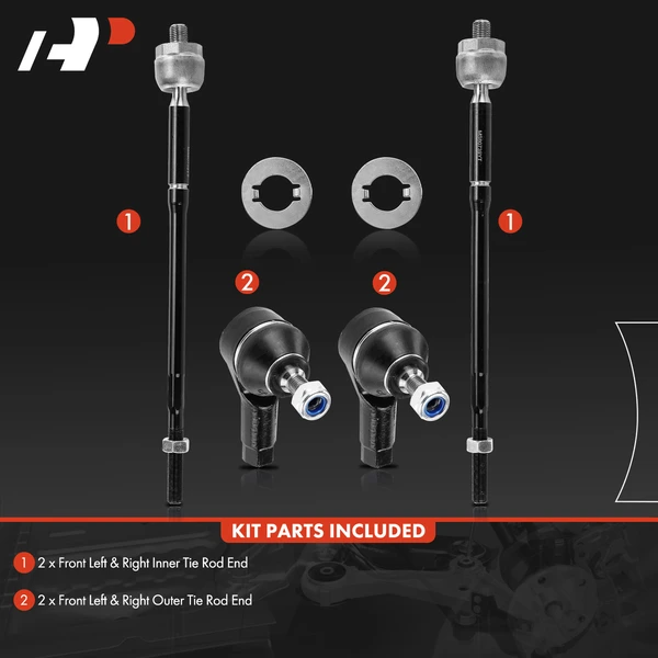 4 Pcs Front Inner & Outer Tie Rod End for Mitsubishi Mirage 2014-2015 2017-2023