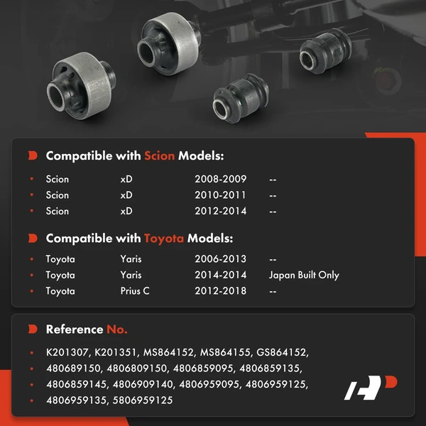 4-Pc Control Arm Bushing, Front Side A-Premium APCA9914