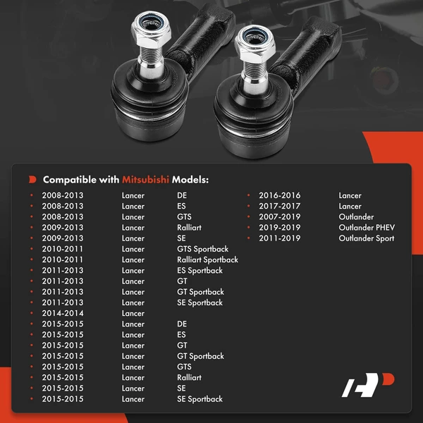 2 Pcs Outer Tie Rod End for Mitsubishi Lancer 08-17 Outlander 07-19 Outlander Sport