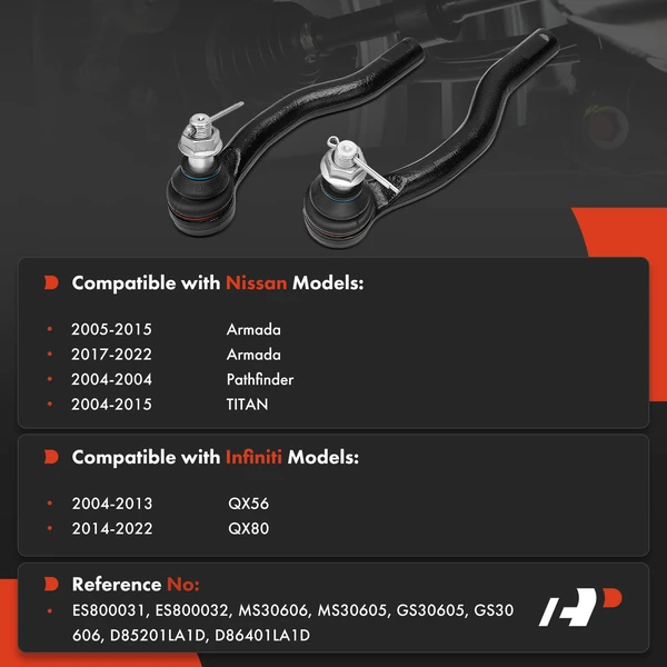 2 Pcs Front Outer Tie Rod End for Nissan Pathfinder 2004 Armada TITAN INFINITI