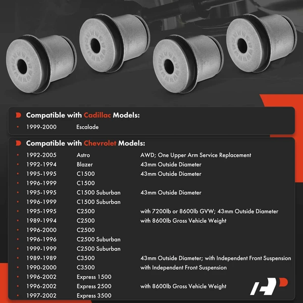 4-Pc Control Arm Bushing, Front Upper A-Premium APCA7435