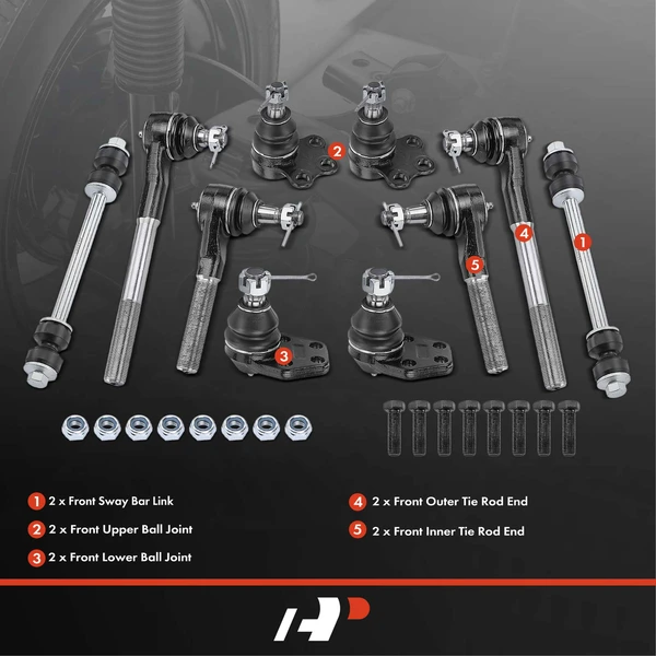 A Set of 10 Ball Joint Sway Bar Link and Tie Rod End Kit Front Side A-Premium APCA0873